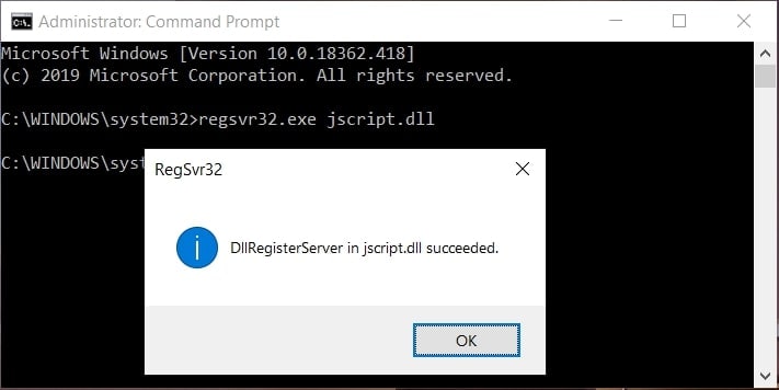 Как выполнить команду regsvr32 exe vbscript dll